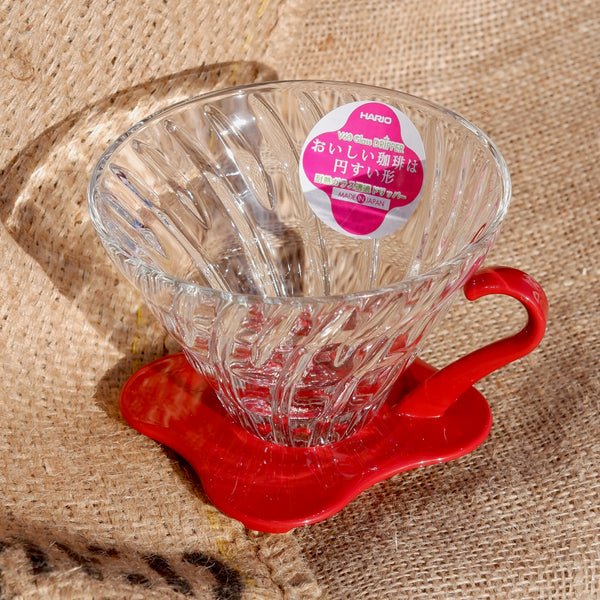 HARIO VDR-02R V60 Transparante koffiedripper, 02, rood, koffiedruppel voor 1-4 kopjes